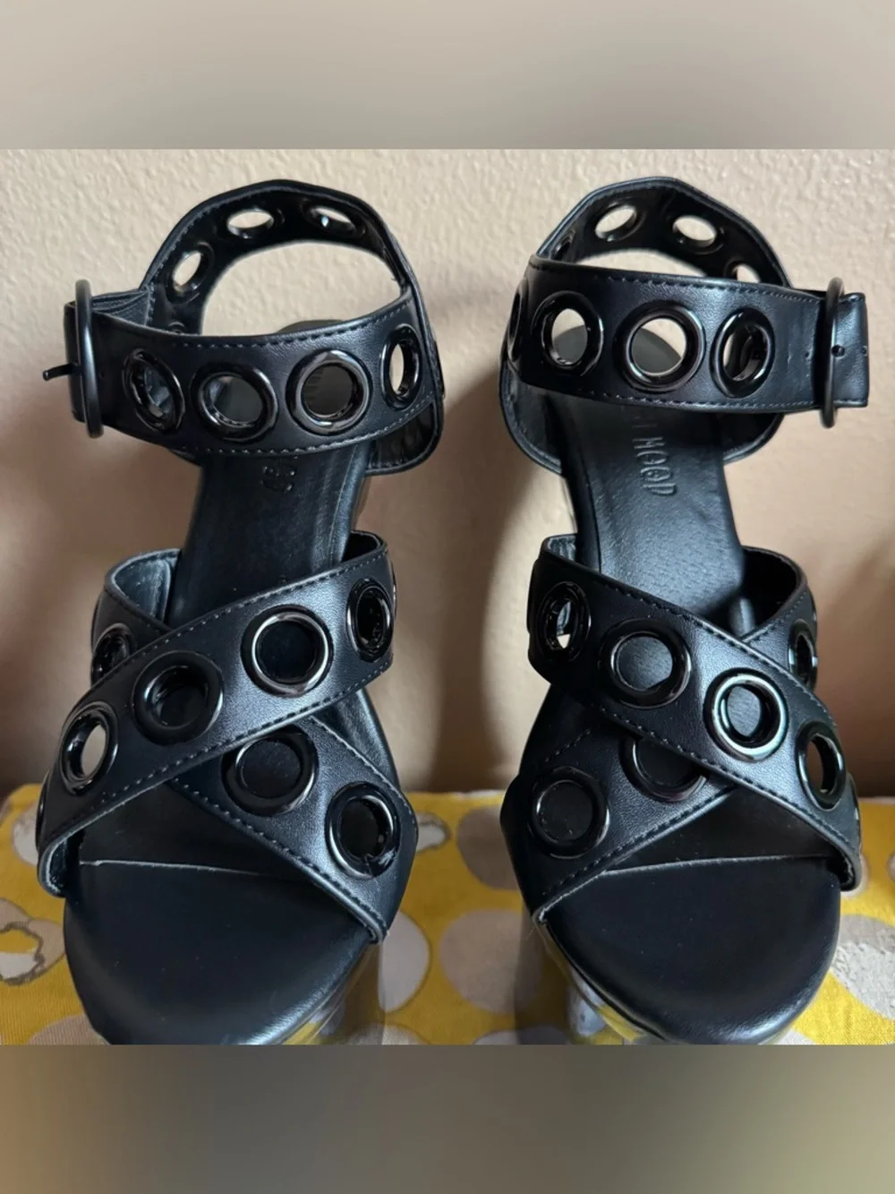 Dolls Kill Current Mood black grommet platform heels size 6 - Picture 3 of 16